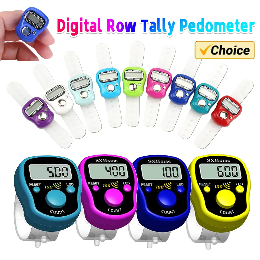 50pcs Electronic Finger Counter Ring with LED for Pray Buddha Random Color Handheld Digital Row Tally Stitch Marker Pedometer