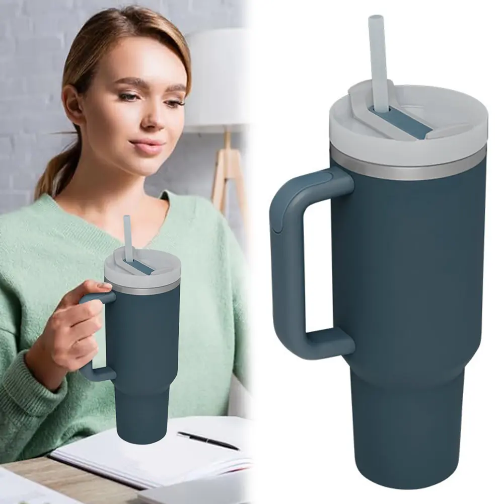 40oz Straw Insulated Tumbler with Handle Double-Layer Insulated Cup Stainless Steel Sports Water Bottle for Cold Hot Beverages