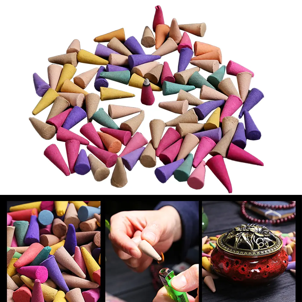 60-600Pcs Odor Remover Incense Colorful Scented Incense Cones Anxiety Relief Natural Scents Cones for Meditation Relaxation