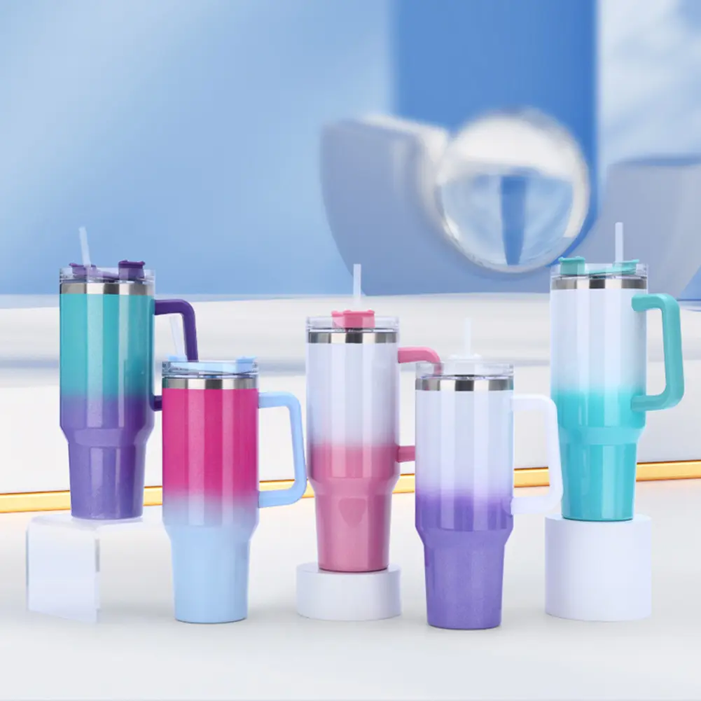 40oz Straw Double-Layer Insulated Cup Stainless Steel Travel Vacuum Flask Vacuum Thermal Insulated Mug for Cold Hot Beverages