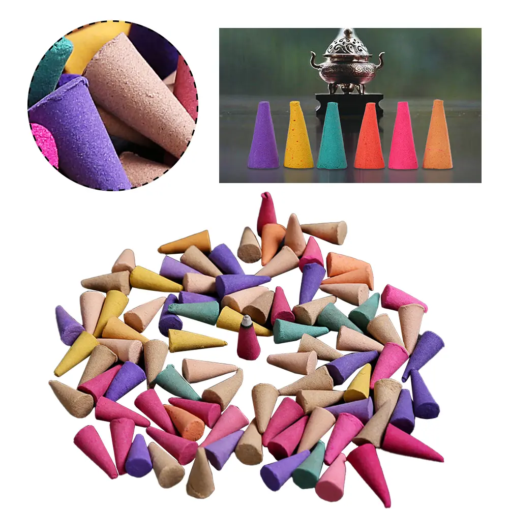 60-600Pcs Odor Remover Incense Colorful Scented Incense Cones Anxiety Relief Natural Scents Cones for Meditation Relaxation