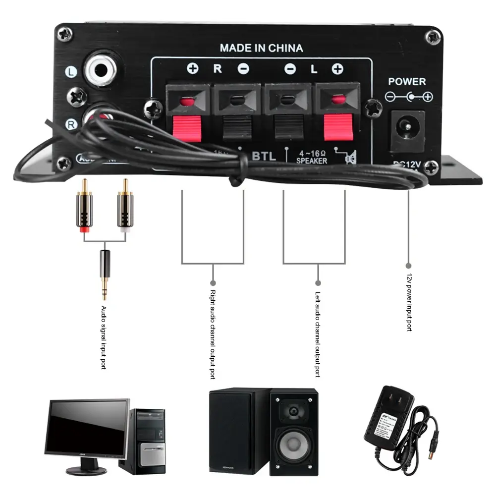 AK-370 Bluetooth Amplifier Power Amplifier 20W+20W 12V HIFI Stereo 2.0 Channel Digital Amplifier Stereo Home Theater AK-170