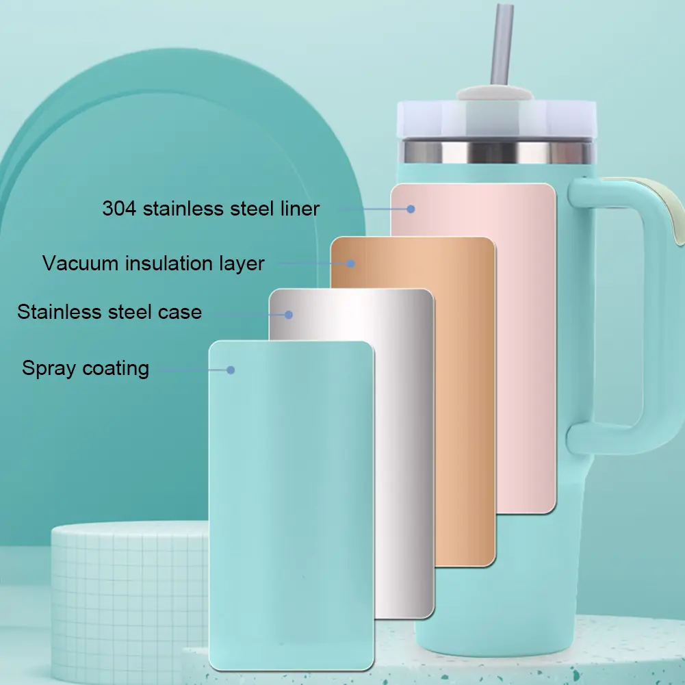 40oz Straw Insulated Tumbler with Handle Double-Layer Insulated Cup Stainless Steel Sports Water Bottle for Cold Hot Beverages