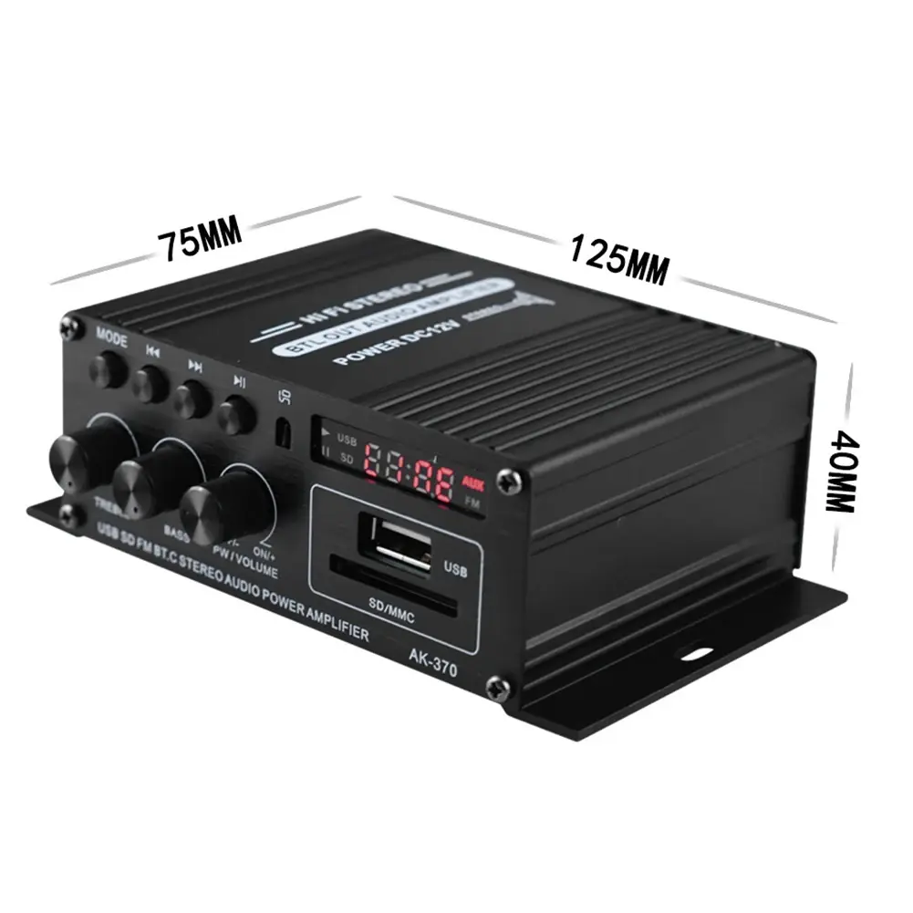 AK-370 Bluetooth Amplifier Power Amplifier 20W+20W 12V HIFI Stereo 2.0 Channel Digital Amplifier Stereo Home Theater AK-170