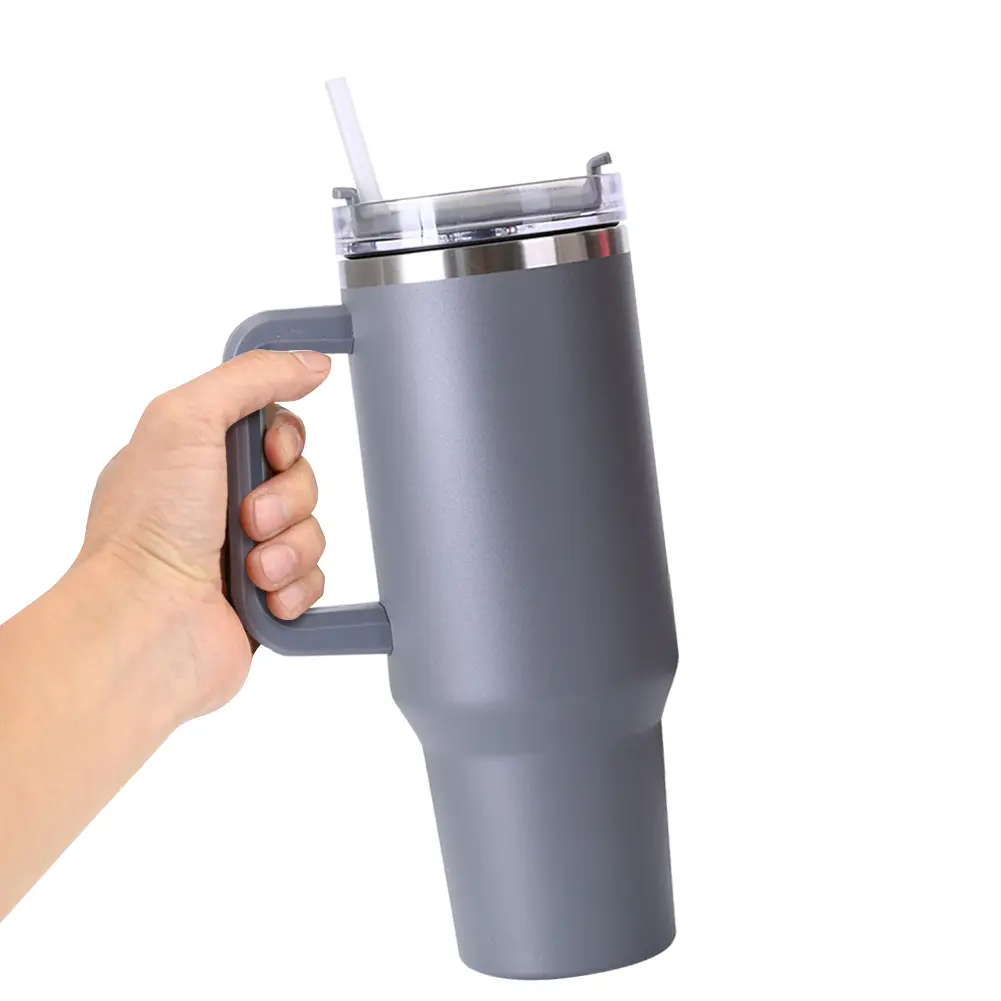 40oz Straw Double-Layer Insulated Cup with Handle Portable Water Cup Stainless Steel Travel Vacuum Flask for Cold Hot Beverages