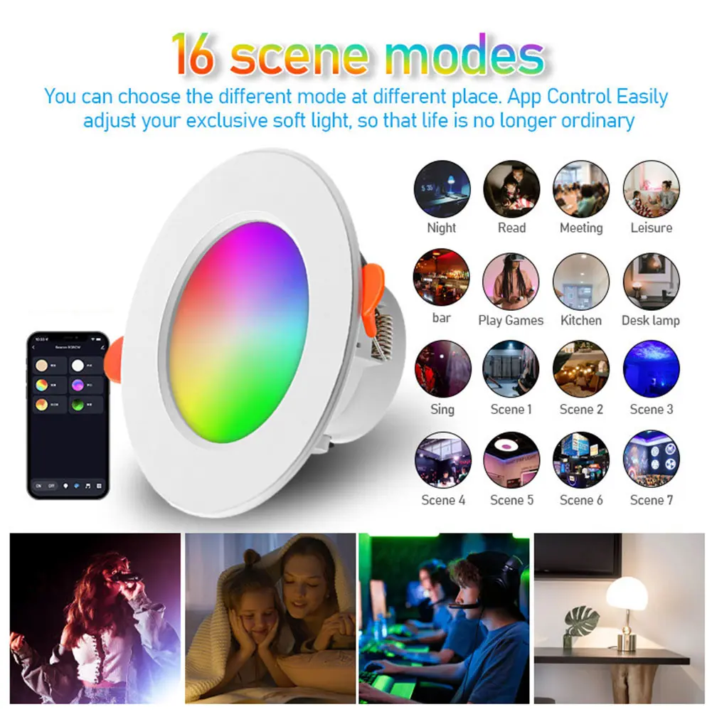 5/10pcs 10W Smart LED Downlight Bluetooth-Compatible Round Panel Light for Home Lighting