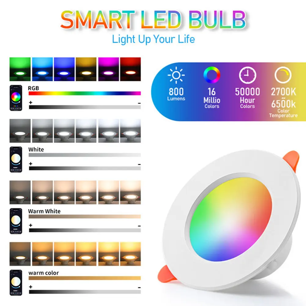 5/10pcs 10W Smart LED Downlight Bluetooth-Compatible Round Panel Light for Home Lighting