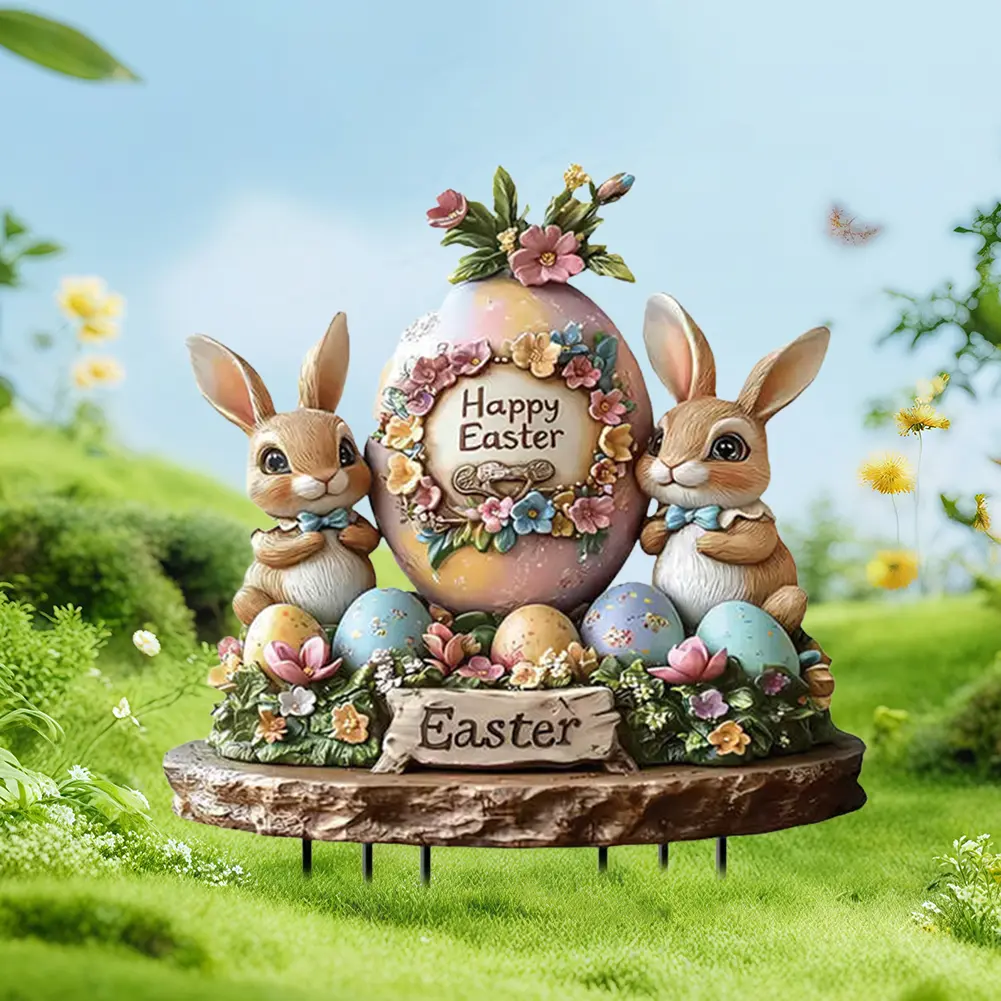 Easter Acrylic Courtyard Statue Multi-Function Patio Sculpture for Outside Decor