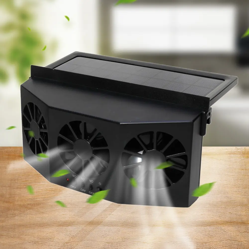 Car Cooling Fan 3 Heads Air Circulation Fan Solar Charging Electric Car Cooler 2.4V Multi-angle Adjustable for Vehicle Truck SUV