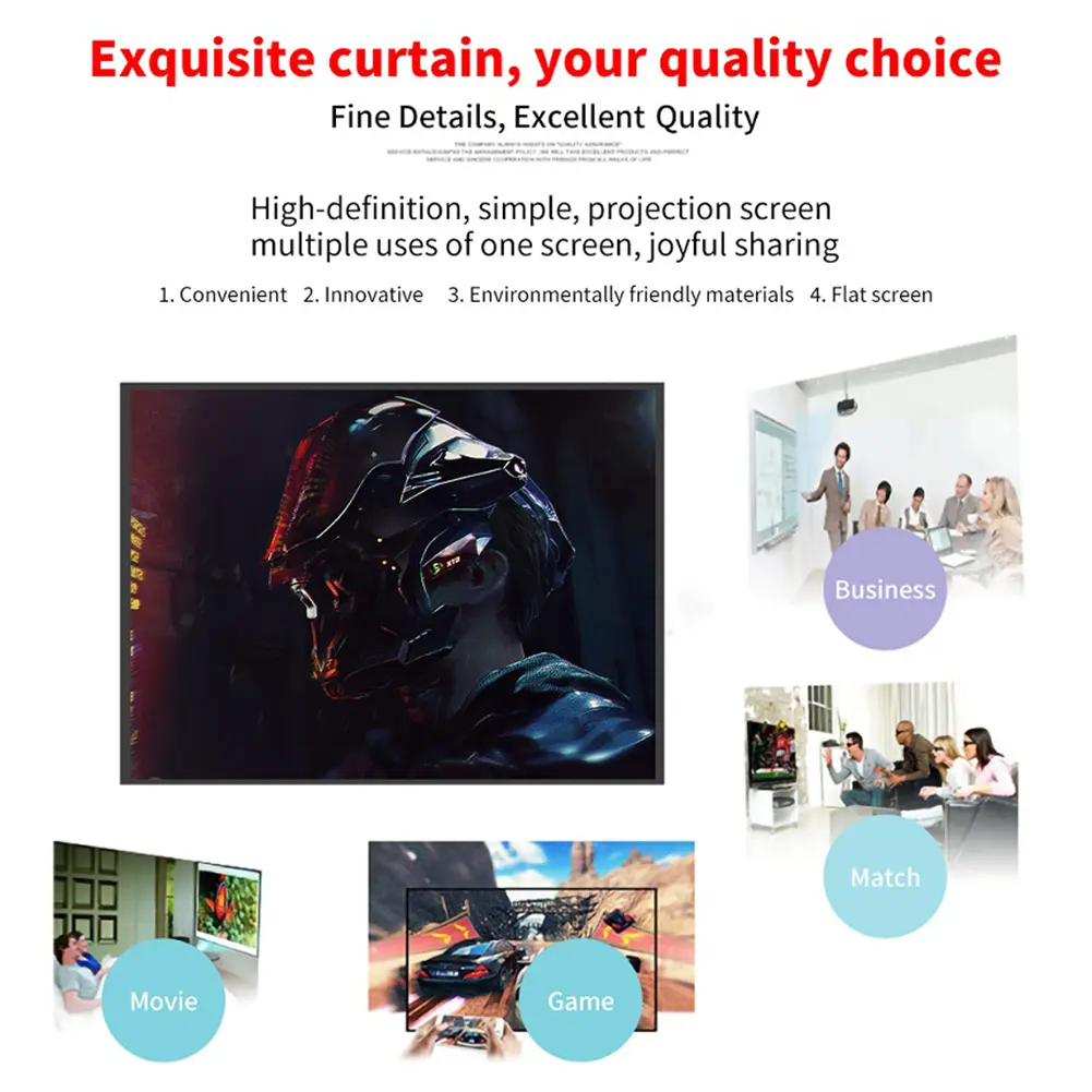1/2PCS 16:9 Simple Projector Curtain Set Portable HD Display Screen Household Bedroom Decoration for Home Outdoor Office