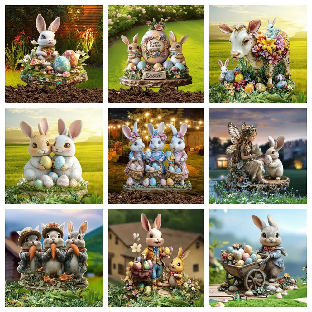 Easter Acrylic Courtyard Statue Multi-Function Patio Sculpture for Outside Decor