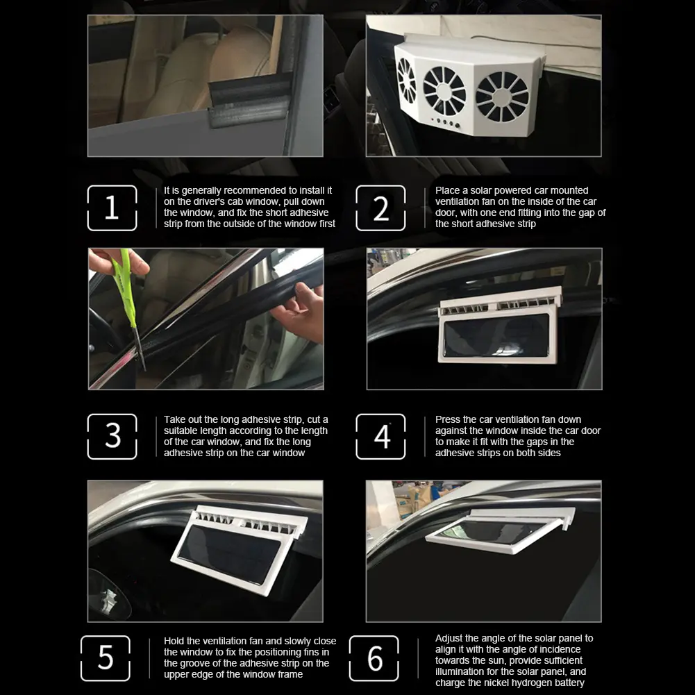 Car Cooling Fan 3 Heads Air Circulation Fan Solar Charging Electric Car Cooler 2.4V Multi-angle Adjustable for Vehicle Truck SUV