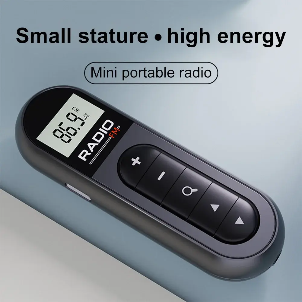 Clip Small Radio 76-108MHZ Lavalier Radio Rechargeable Walkman Radio with Backlight LCD Display for Meeting Sports Tourist Guide