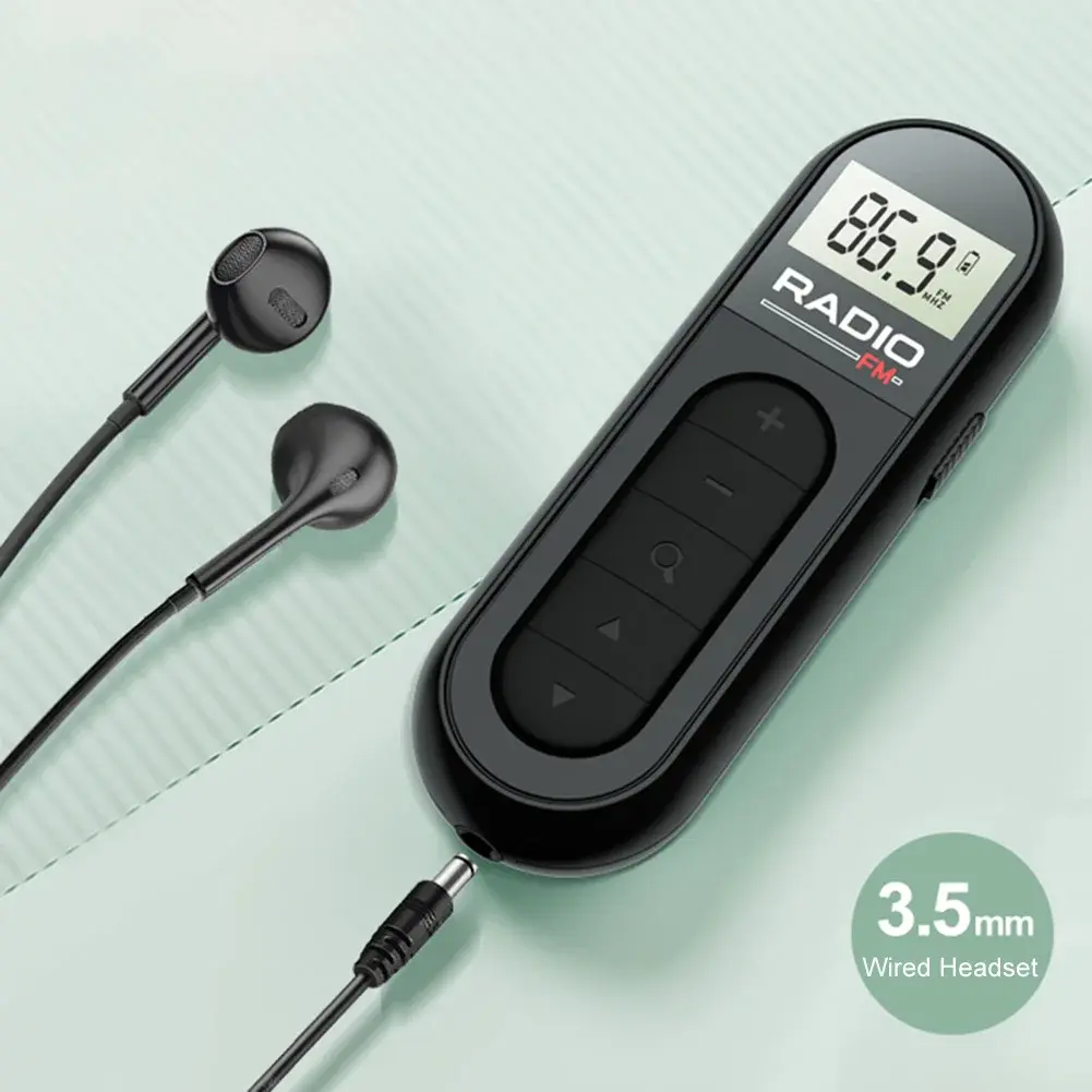 Clip Small Radio 76-108MHZ Lavalier Radio Rechargeable Walkman Radio with Backlight LCD Display for Meeting Sports Tourist Guide