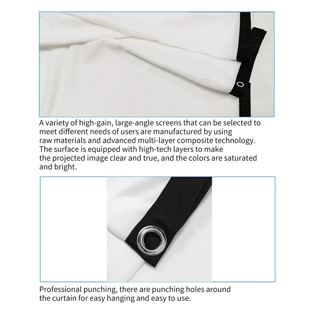 1/2PCS 16:9 Simple Projector Curtain Set Portable HD Display Screen Household Bedroom Decoration for Home Outdoor Office