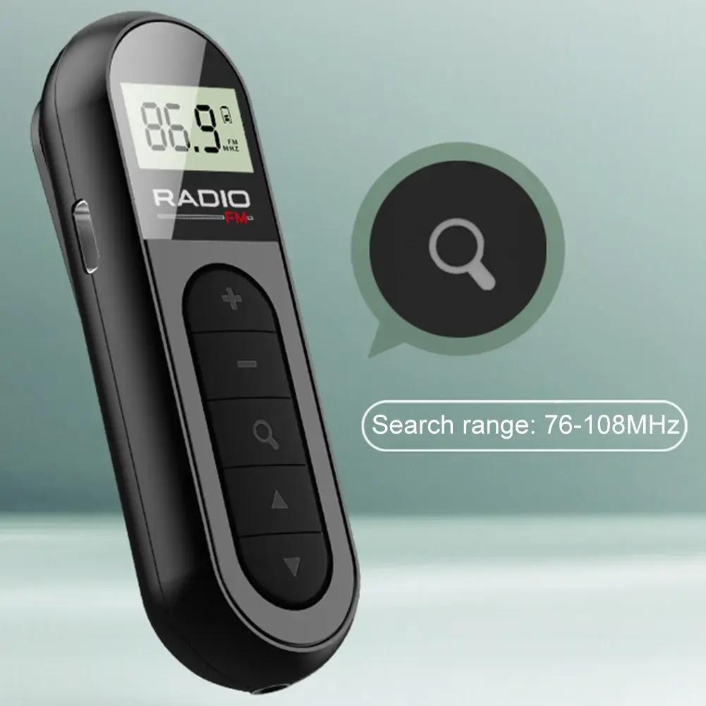 Clip Small Radio 76-108MHZ Lavalier Radio Rechargeable Walkman Radio with Backlight LCD Display for Meeting Sports Tourist Guide