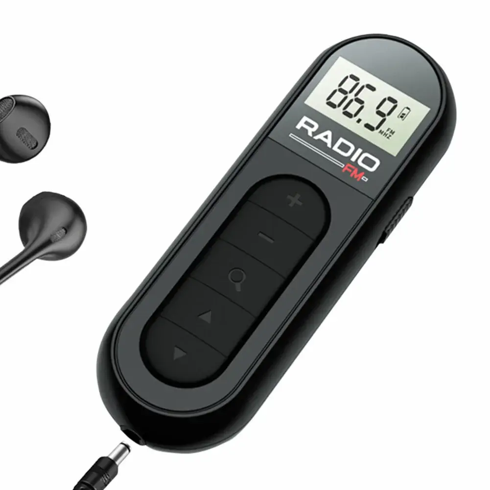 Clip Small Radio 76-108MHZ Lavalier Radio Rechargeable Walkman Radio with Backlight LCD Display for Meeting Sports Tourist Guide