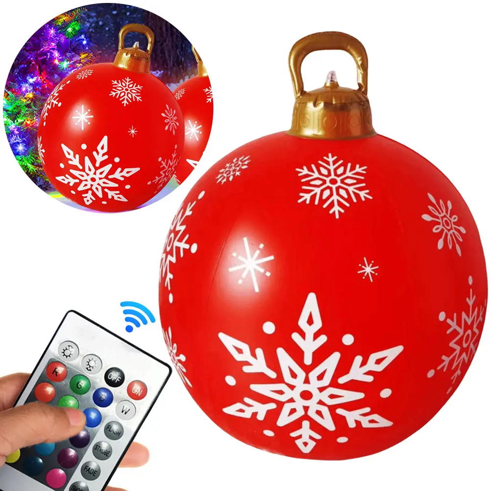 24 Inch Giant Inflatable Christmas Balls PVC Giant Inflatable Christmas Balls with Lights for Holiday Party Indoor Outdoor Decor
