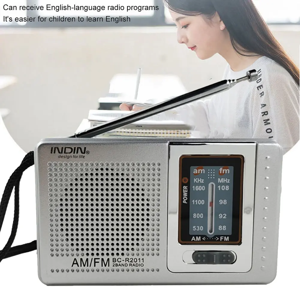 HiFi Portable Radio Dual Band AM FM Pocket Pointer Radio Telescopic Antenna Battery Powered 3.5mm Jack Built-in Speaker