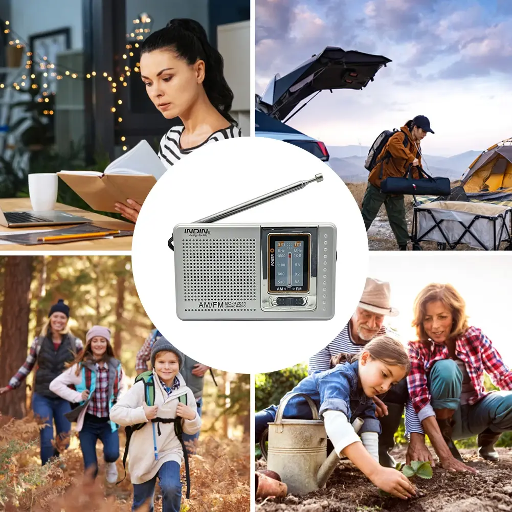 HiFi Portable Radio Dual Band AM FM Pocket Pointer Radio Telescopic Antenna Battery Powered 3.5mm Jack Built-in Speaker