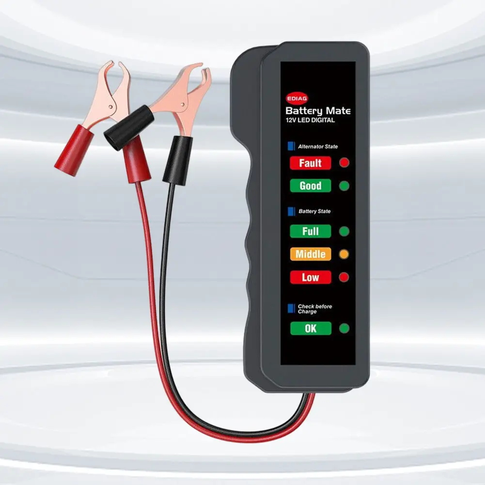 12V Auto Battery Tester 6 LED Display Vehicle Battery Testing Device Mini Electronic Alternator Tester for Car Motorcycle Trucks