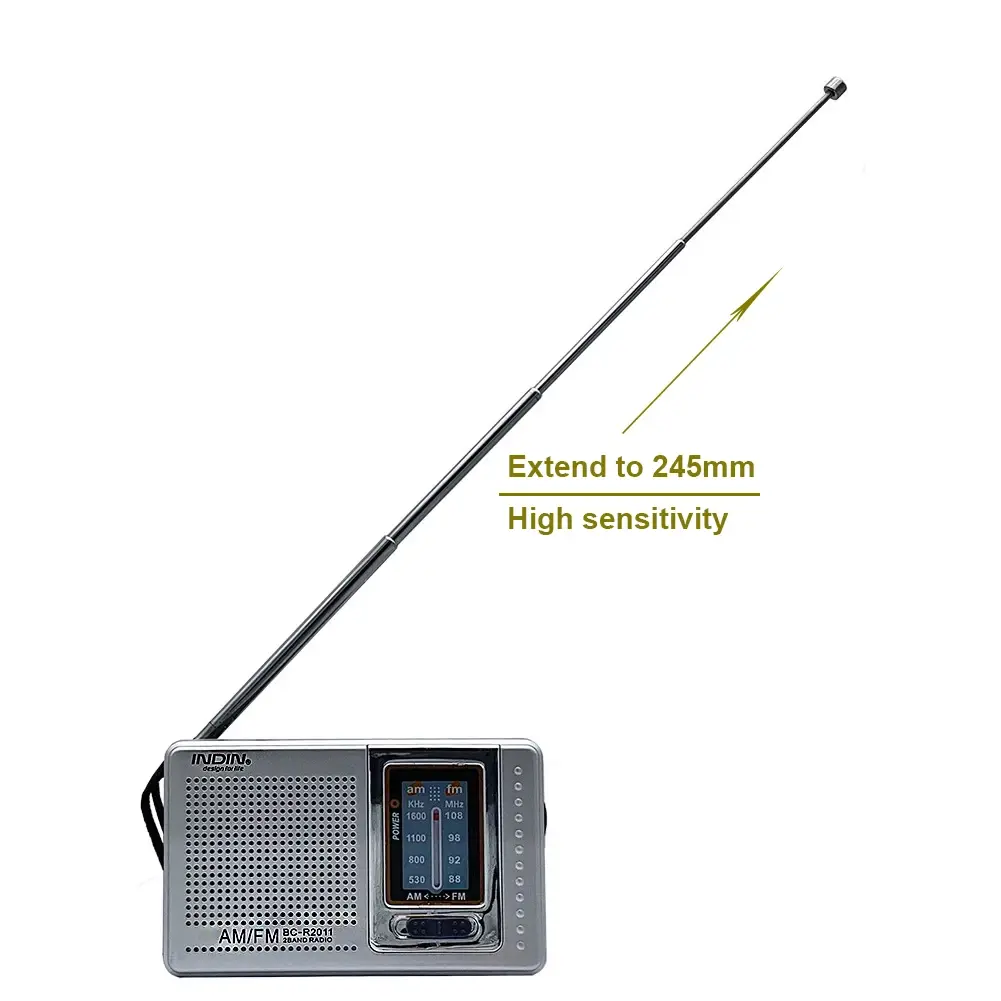 HiFi Portable Radio Dual Band AM FM Pocket Pointer Radio Telescopic Antenna Battery Powered 3.5mm Jack Built-in Speaker