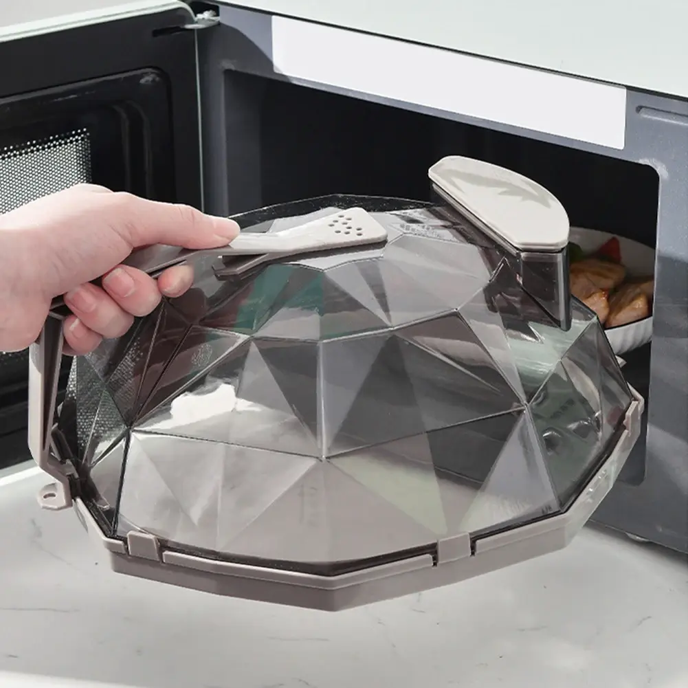 Microwave Food Cover Kitchen Transparent PC Splatter Guard Microwave Plate Cover Lid with Handle & Water Storage Box