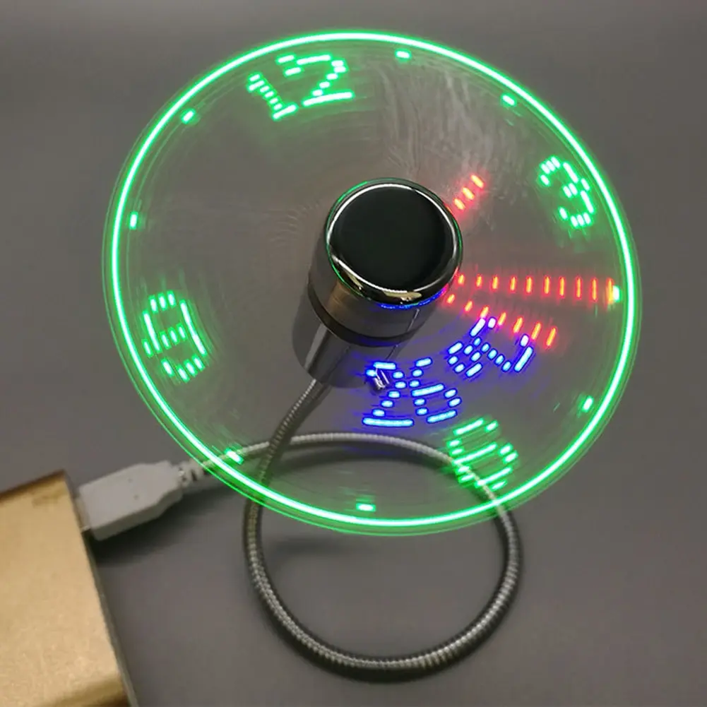 1/2Pcs Portable Clock Fan Time Temperature Real Time Display 5V USB Powered Metal Mini Fan Flexible for Laptop PC Notebook