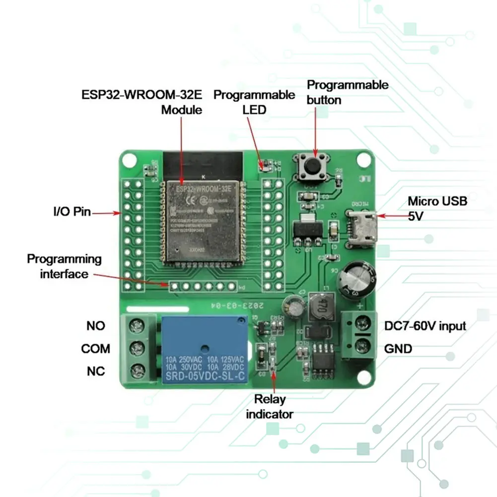 ESP32 Secondary Development Board ESP32 WIFI Bluetooth-compatible BLE Relay Module DC 5-30/60V WIFI BT BLE Relay Module