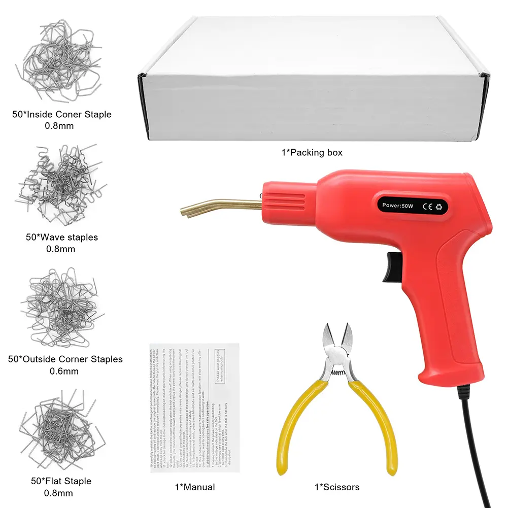 50W Plastic Welding Machine Plastic Welder 200 PCS Staples Plastic Welding Kit Heat Gun Car Bumper Repair Welding Gun