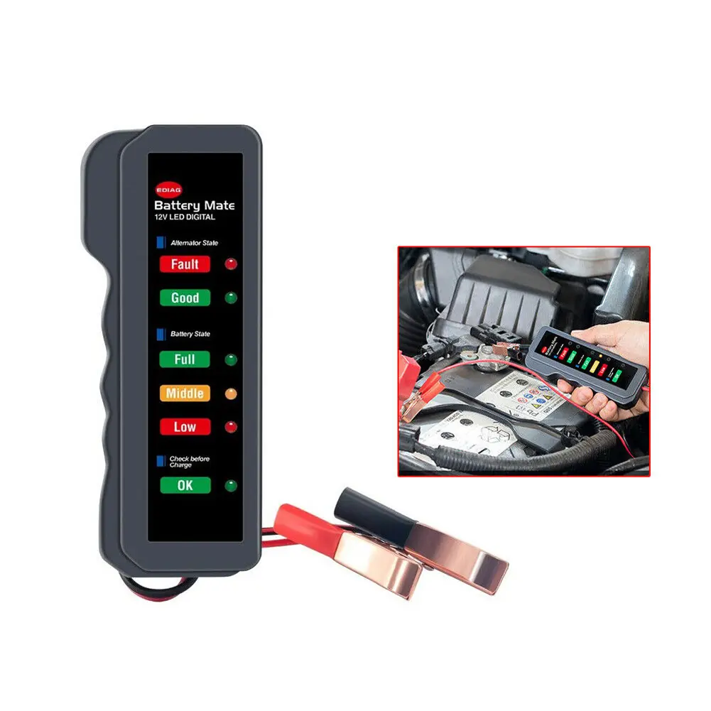 12V Auto Battery Tester 6 LED Display Vehicle Battery Testing Device Mini Electronic Alternator Tester for Car Motorcycle Trucks