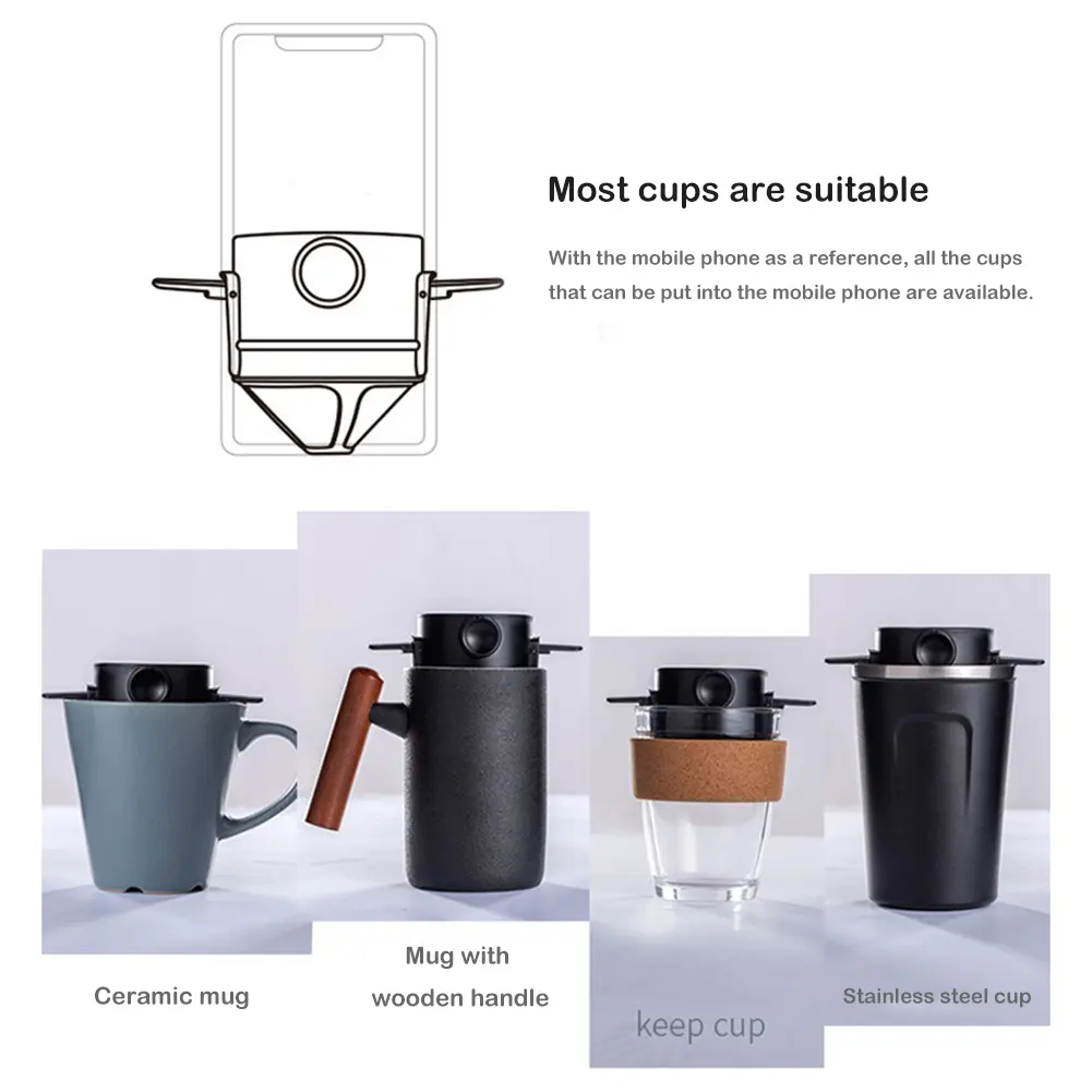 Pour Over Coffee Maker Home Coffee Filter Stainless Steel Easy To Clean No Filter Paper for Travel Camping for Drip Coffee & Tea