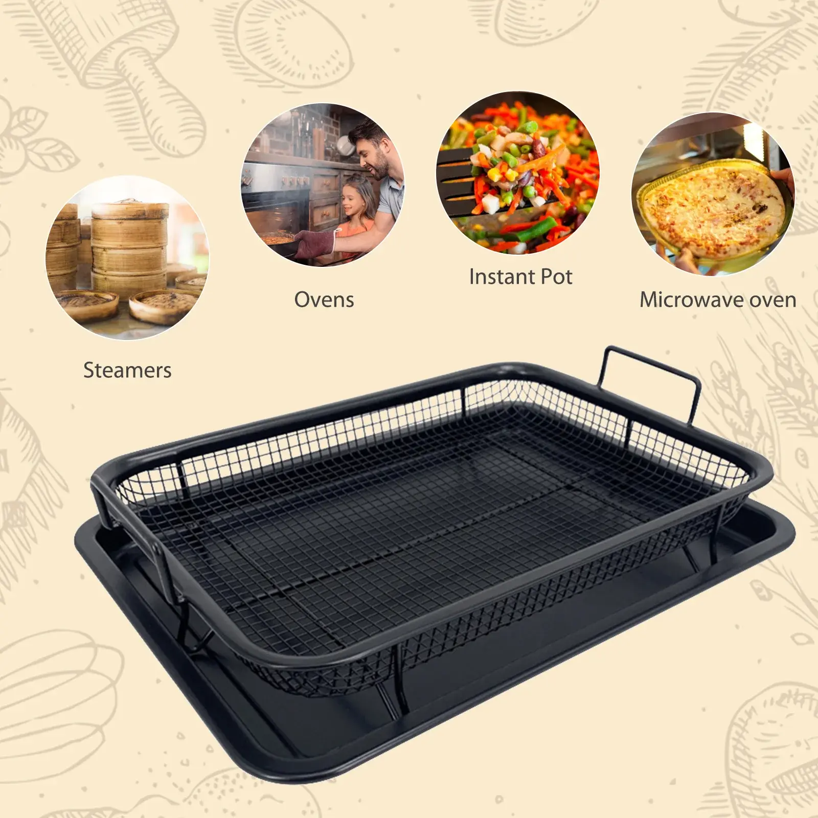 Copper Baking Tray Oil Frying Baking Pan Stainless Steel Non-stick Chips Basket Baking Dish Grill Mesh Square Frying Colander