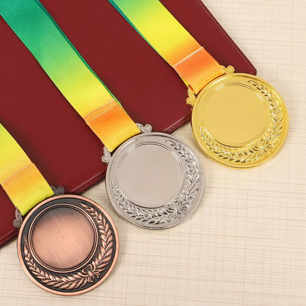 5/10PCS 2 Inches Gold Silver Bronze Blank Award Medal With Neck Ribbon Customized Gift For Party Competitions Souvenir