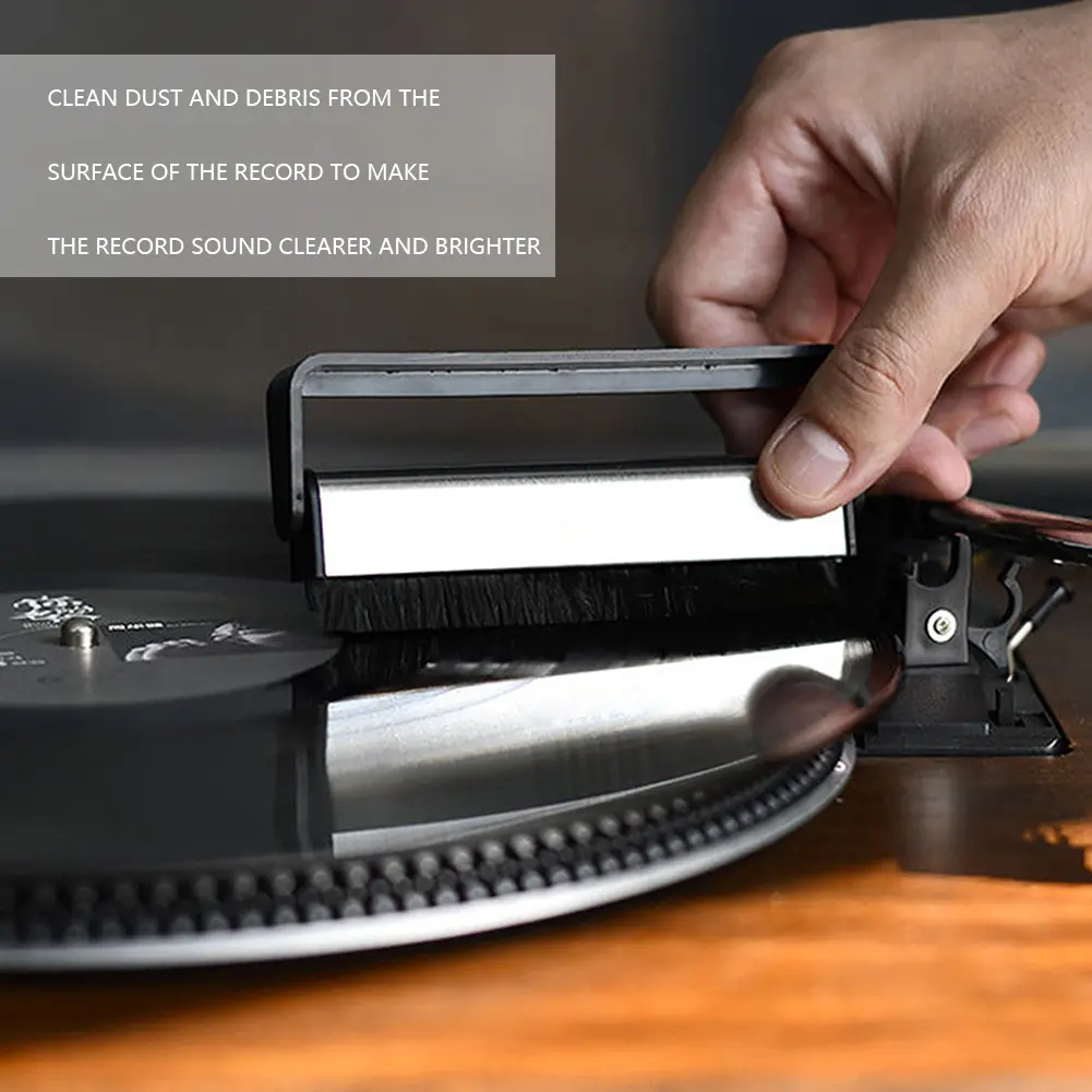 Nylon Wool Record Turntable Brush Portable Gramophone Cleaning Brush Anti Static with Handle Lightweight Instrument Accessories
