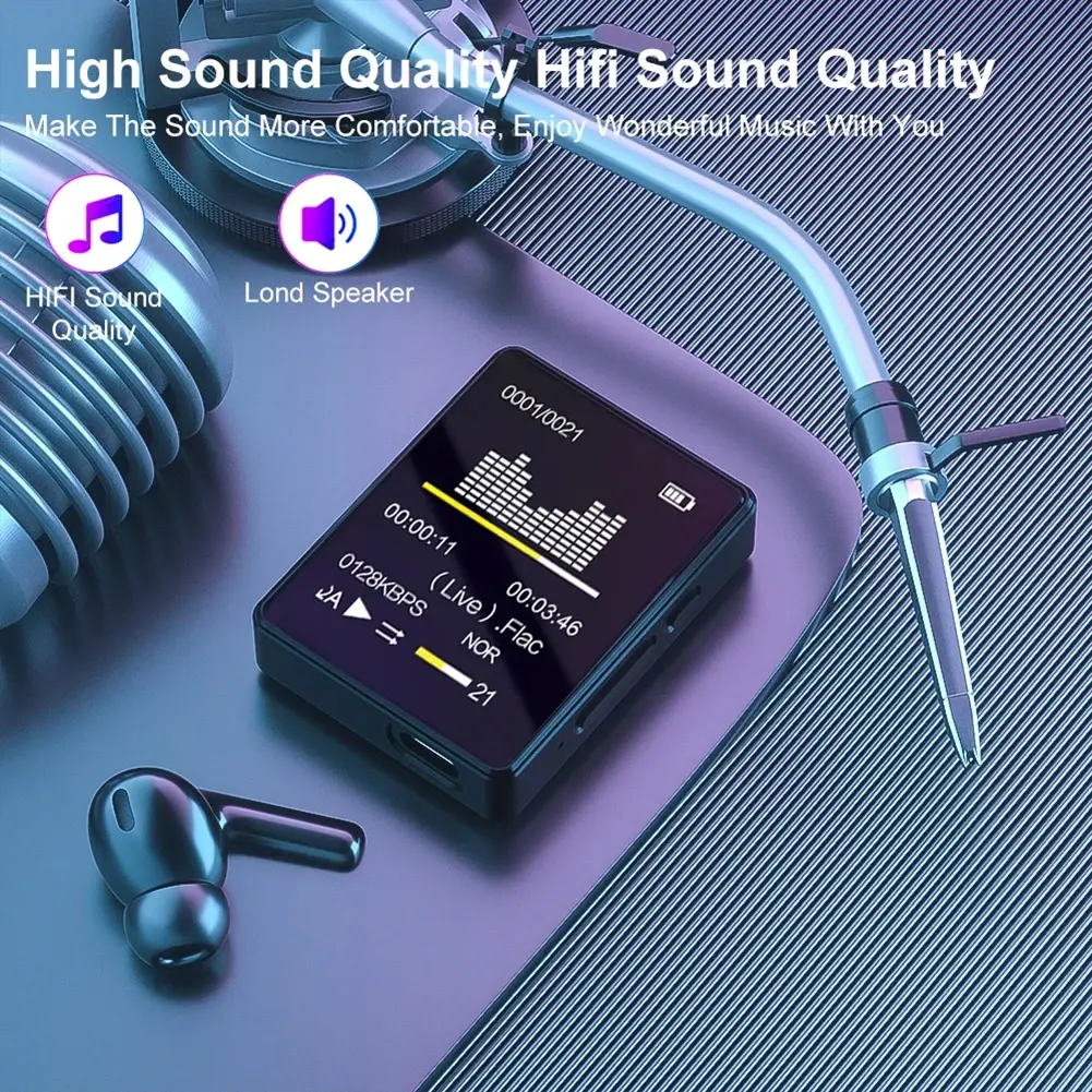 8/16/32/64GB MP3 Music Player HiFi Bluetooth-Compatible 5.0 Music Stereo Speaker 1.8inch Screen Sports MP3 Player Gift for Kids