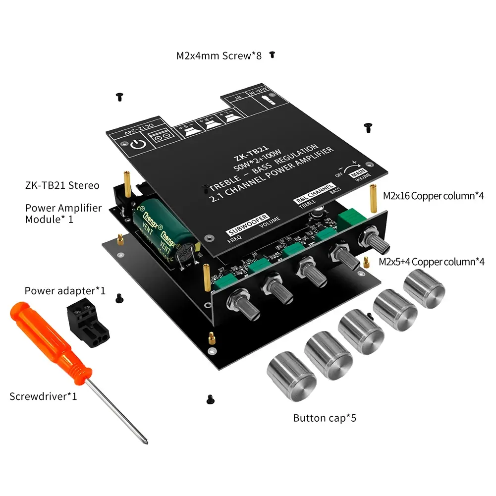 ZK-TB21 50WX2+100W 2.1 Channel HIFI Bluetooth 5.0 Subwoofer Amplifier Board CS8673E/TPA3116D2 Chip With Filter