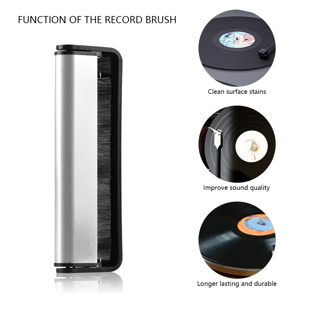 Nylon Wool Record Turntable Brush Portable Gramophone Cleaning Brush Anti Static with Handle Lightweight Instrument Accessories
