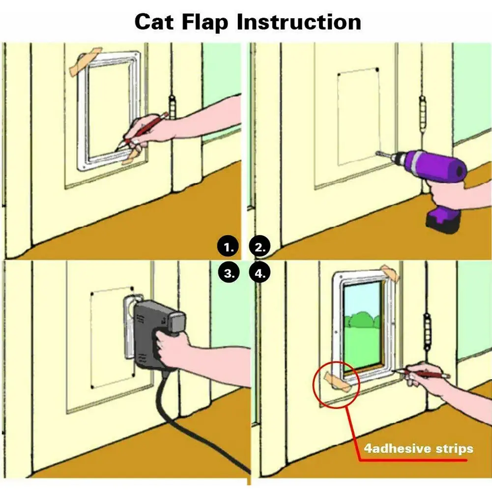 Smart Pet Door with 4 Way Security Lock Puppy Kitten Safety Door ABS Plastic Small Pet Gate Pet Doors and Sliding Door