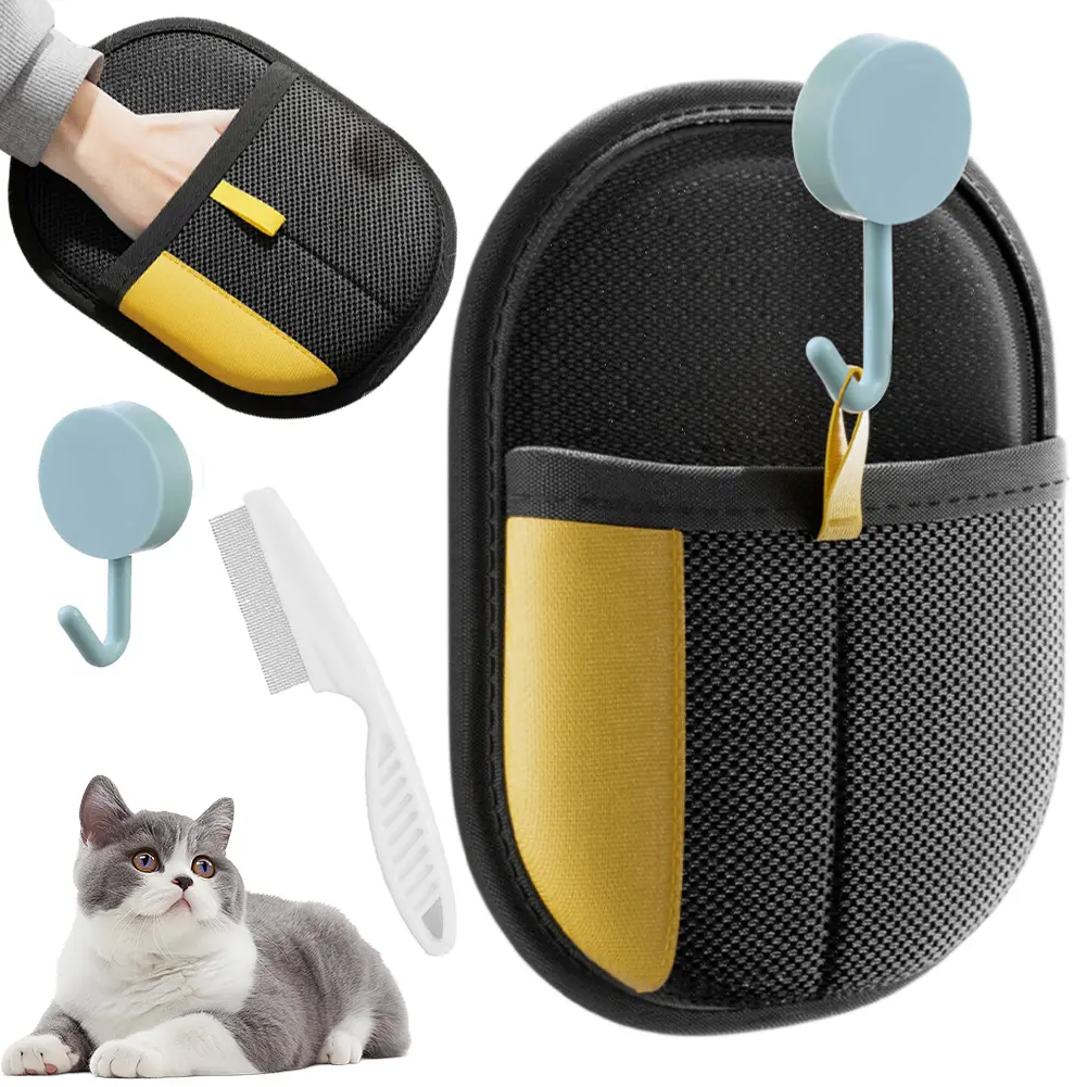 1/2/3Pcs Electrostatic Gloves Multi-Function Pet Grooming Gloves with Brush & Hook Anti Static Hair Removal Glove for Dogs Cats