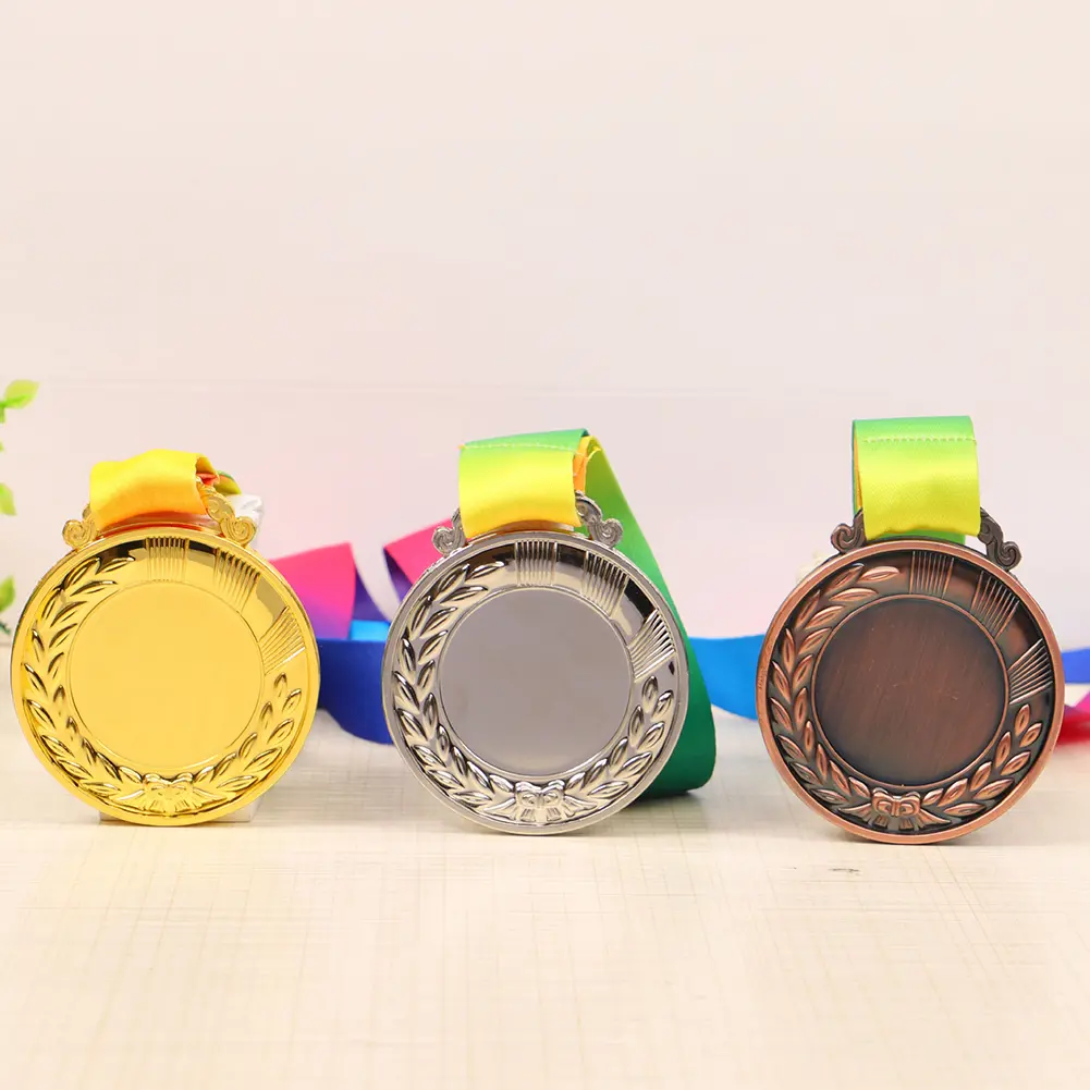 5/10PCS 2 Inches Gold Silver Bronze Blank Award Medal With Neck Ribbon Customized Gift For Party Competitions Souvenir