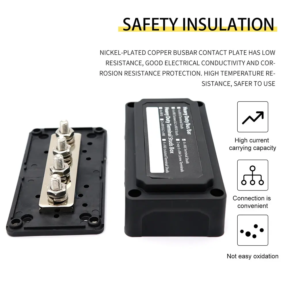 M8 Bus Bar Box 4Terminal Studs High Current Busbar Cable 300A Organizer Box Heavy-Duty Modular Design Board Case For Car RV Ship