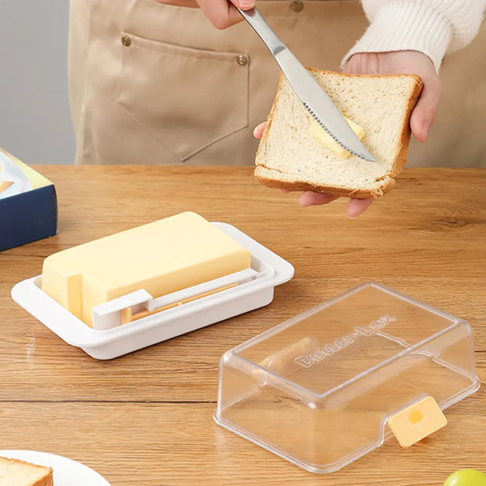 Butter Keeper Container with Lid Rectangular Cheese Storage Box Multifunctional Plastic Butter Holder Tray for Refrigerator