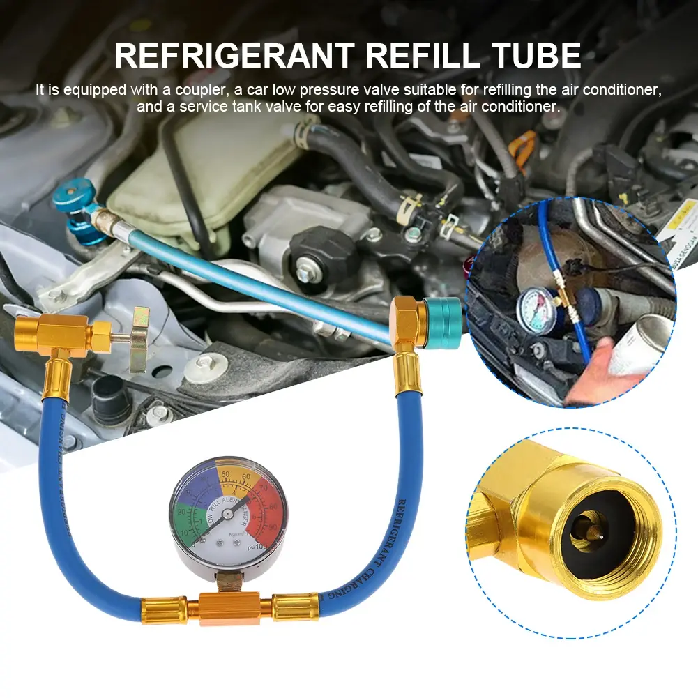 R1234YF Car Refrigerant Charging Pipe 14mm Low Side Quick Coupler AC Recharge Hose Refrigerant Gas Refill for Car Automobile