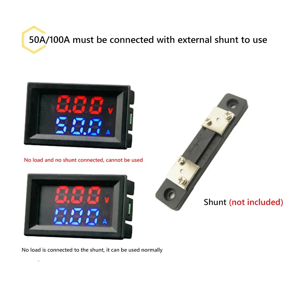 10A/50A/100A Digital Voltmeter Ammeter Dual LED Display Voltage Current Meter Multifunctional Digital Volt Meter Instrument Tool