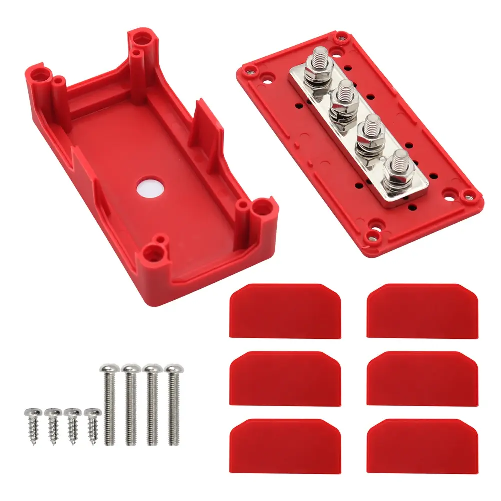 M8 Bus Bar Box 4Terminal Studs High Current Busbar Cable 300A Organizer Box Heavy-Duty Modular Design Board Case For Car RV Ship