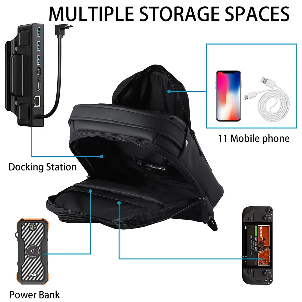 Multifunctional Crossbody Bag Accessories PU Leather Protective Bags Adjustable Shoulder Carry Bag Large Capacity for Steam Deck