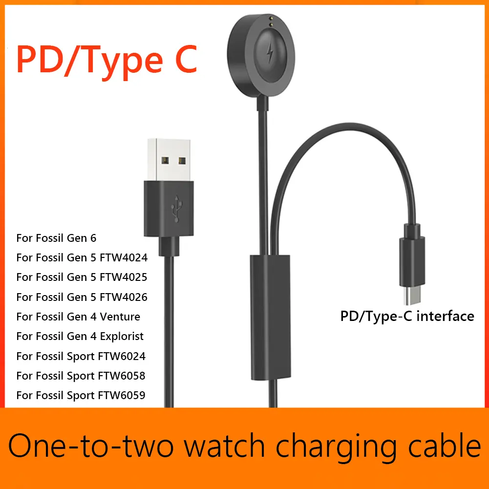 2 in 1 Portable Charging Dock USB C PD Charging Cable Charging Dock Stand Station for Fossil Gen 6/Gen 5/Gen 4 Venture/Explorist