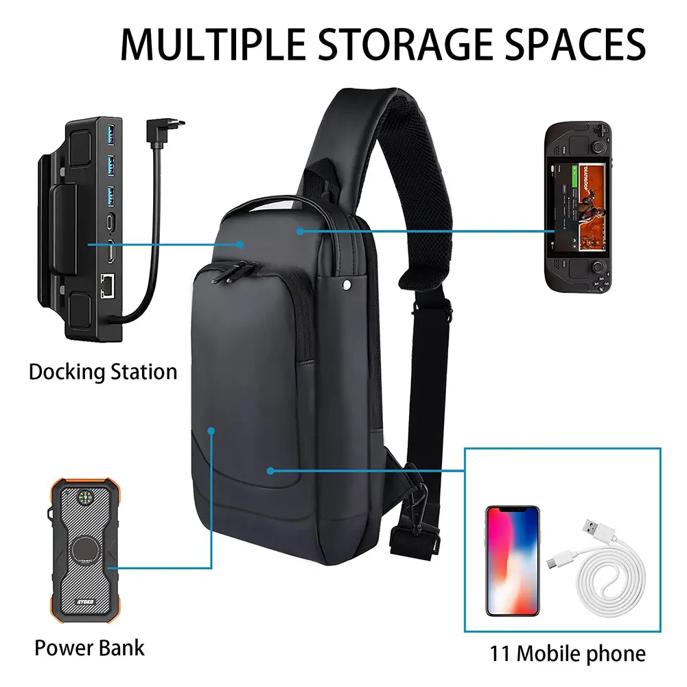 Multifunctional Crossbody Bag Accessories PU Leather Protective Bags Adjustable Shoulder Carry Bag Large Capacity for Steam Deck