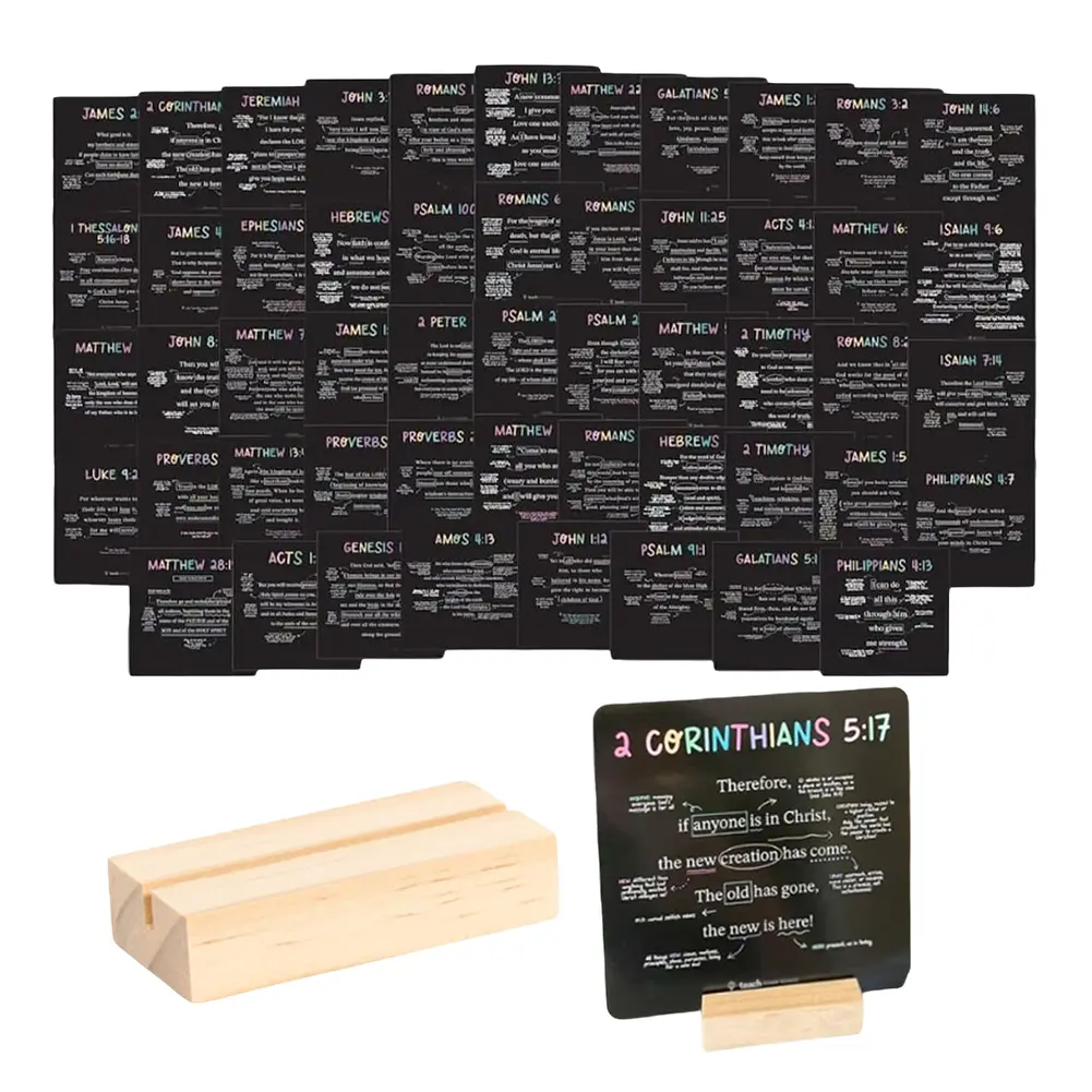 52Pcs Scripture Cards Christian Bibles Verses with Wooden Stand Inspirational Cards Decorative Motivational Bible Study Supplies